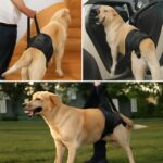Cushing syndrome dog back legs with dog back brace and harness