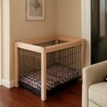 Dog crate cover and DIY dog crate cover with dog crate bowls and plans
