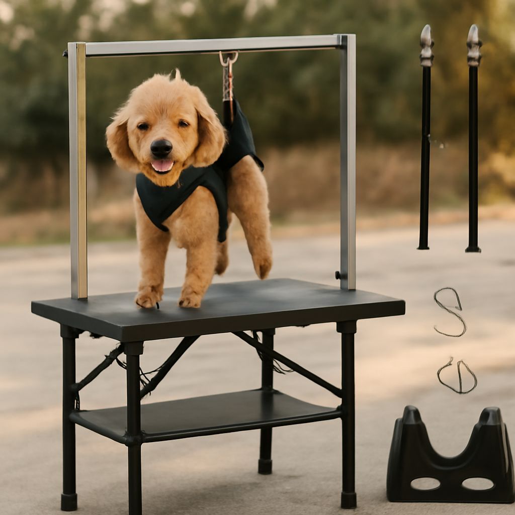 Grooming table for dogs with grooming shears