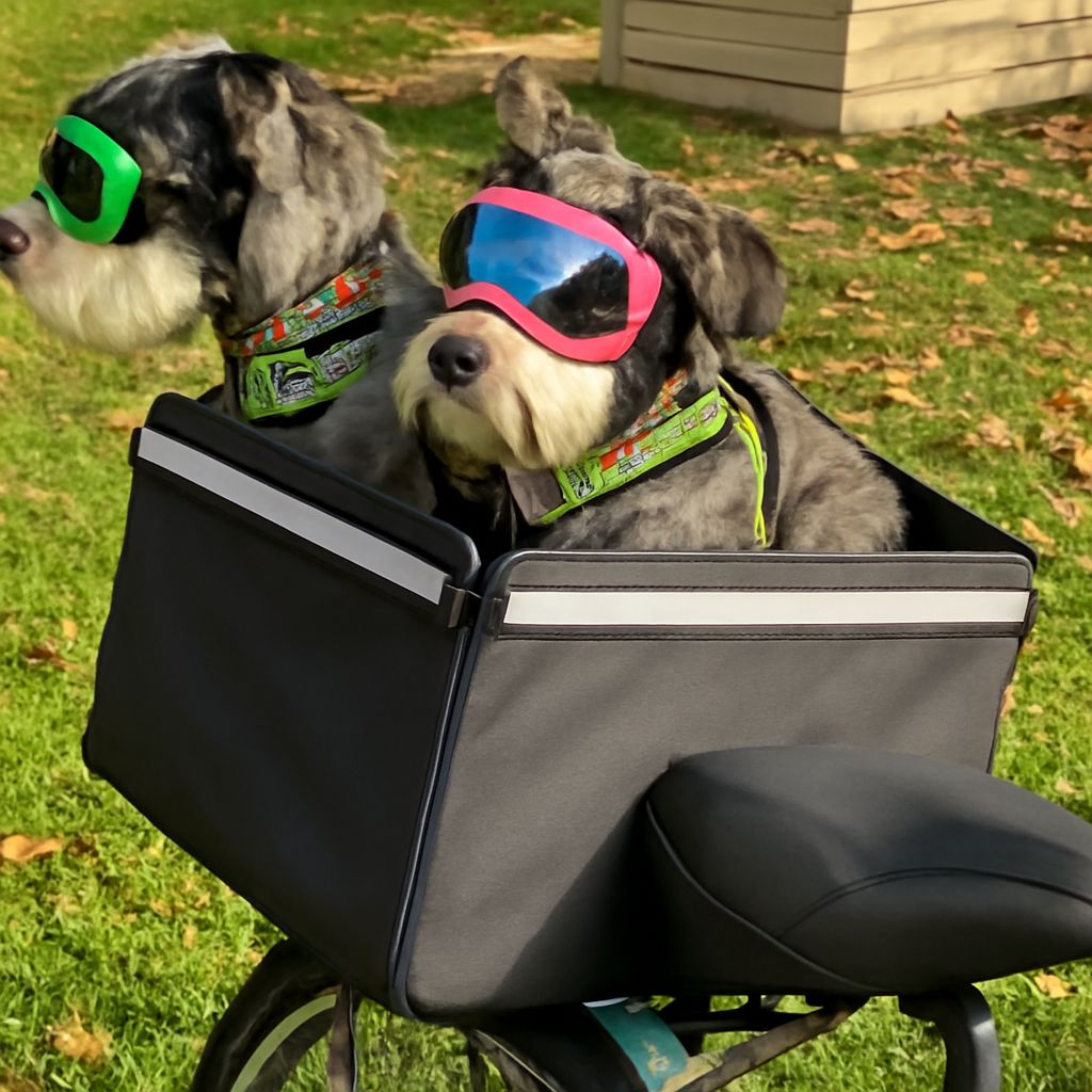 Dog basket for bike and dog bike harness
