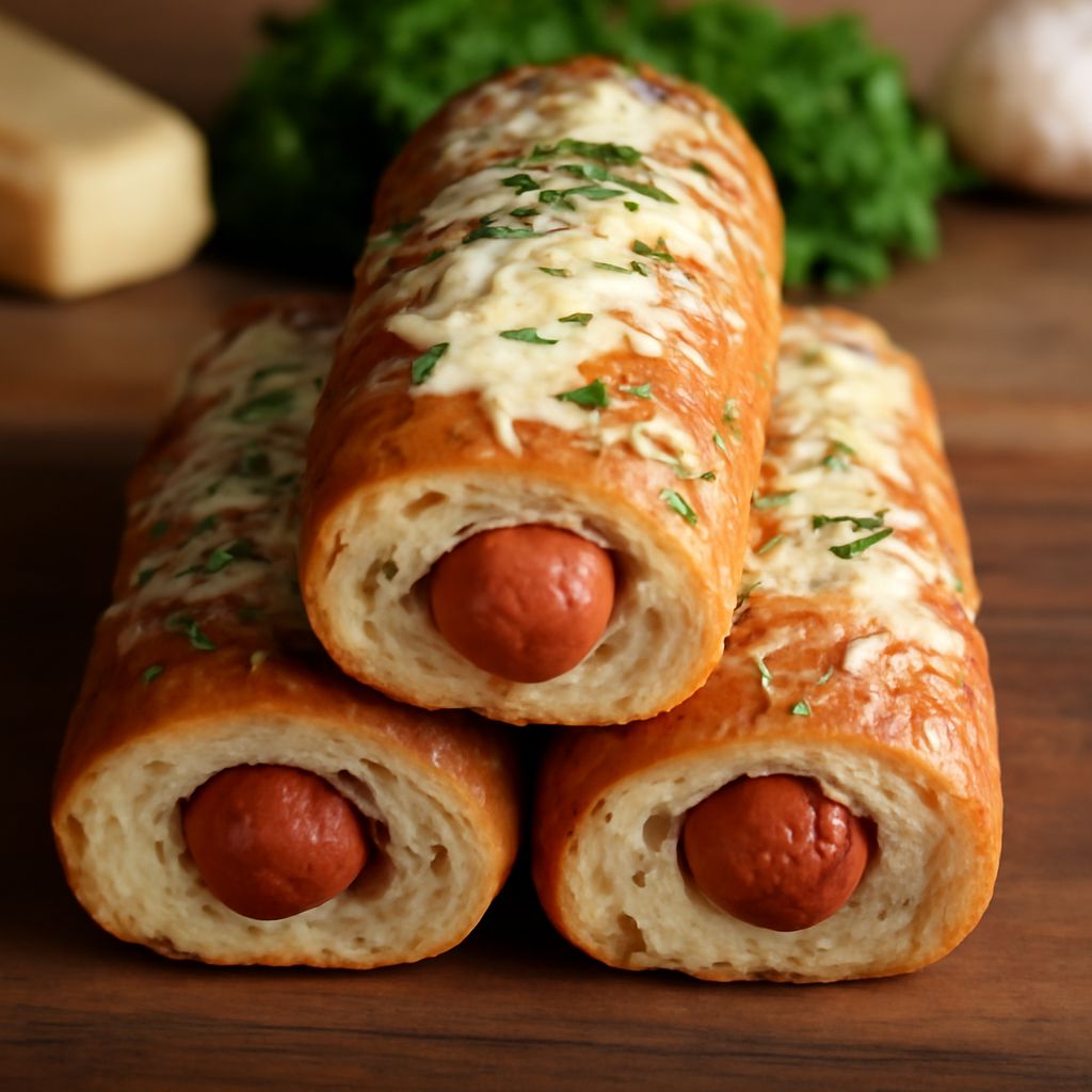 Hot dog bun garlic bread with creative toppings